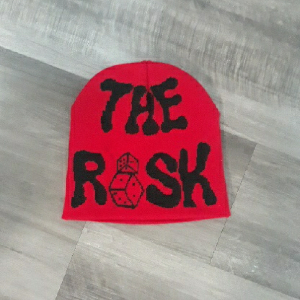 Red Beanie with Black 'The Risk' Design